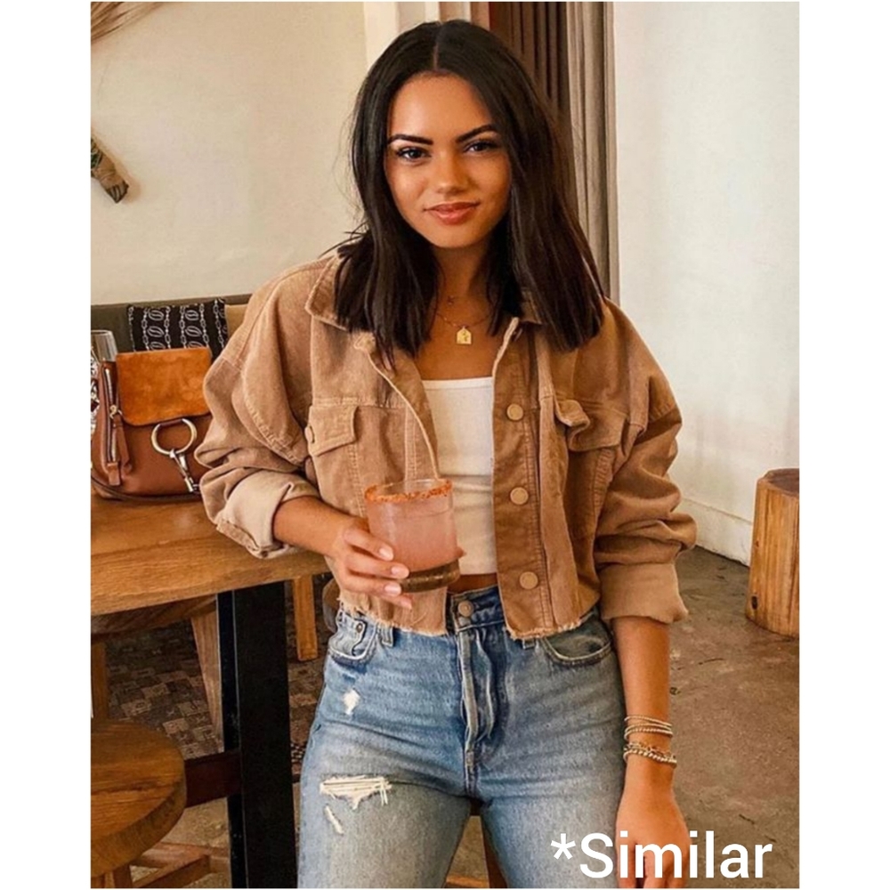 Vintage Guess Corduroy Jean Cropped Jacket Tan M